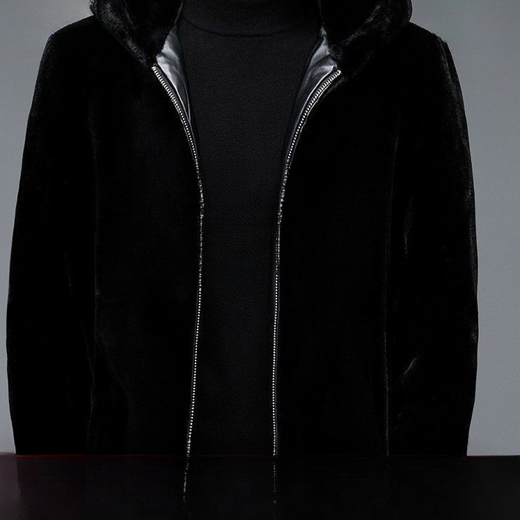 跨境貂皮外套男整貂连帽水貂绒大衣仿皮草貂绒男装秋款男款夹克