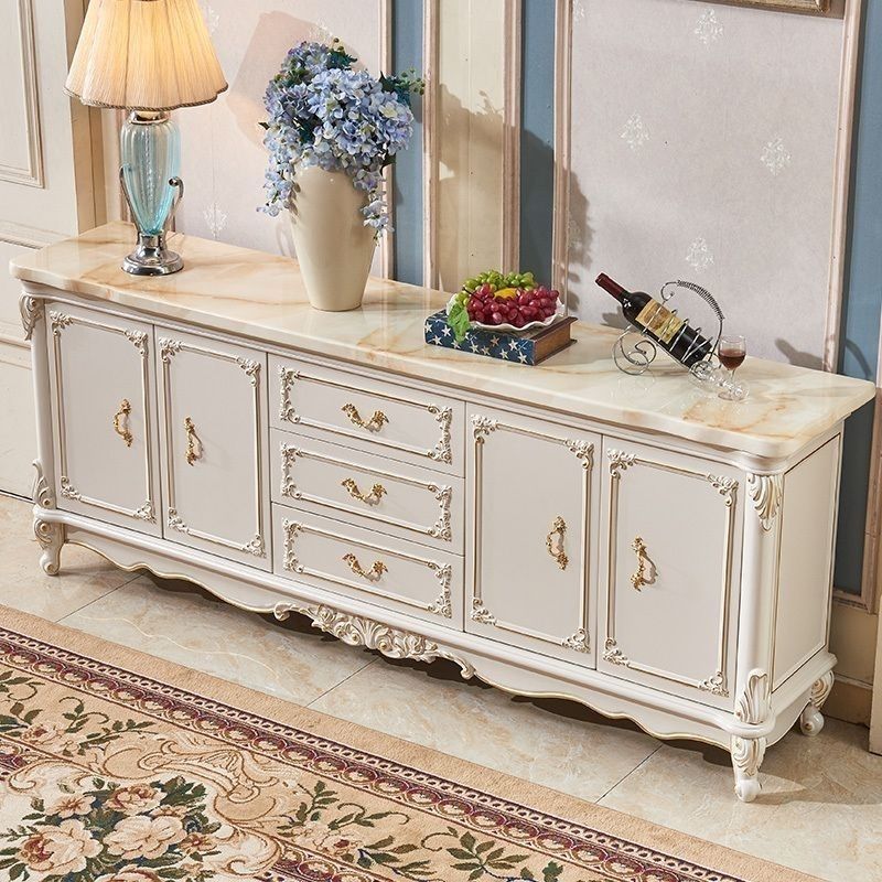 European-Style Marble Dining Side Living Room Sofa Partition Backrest Solid Wood Cabinet Restaurant Entrance Wine Cabinet Storage Cabinet