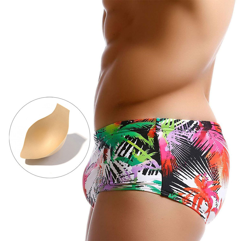 UXH Europe and the United States colorful splash ink color coconut with cup small boxer swimming trunks anti-light U convex four-corner beach shorts