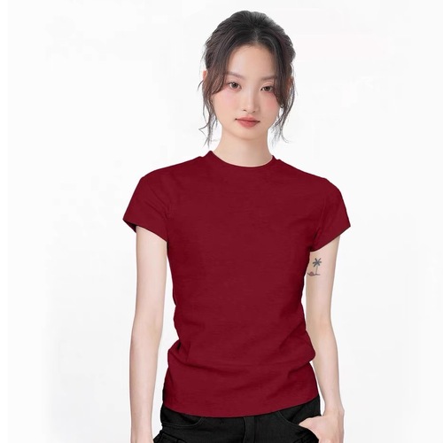 iiiamX yellow crew neck straight-shoulder short-sleeve t-shirt for women summer slim fit hot girl waist-cinch inner top 2025 new arrival