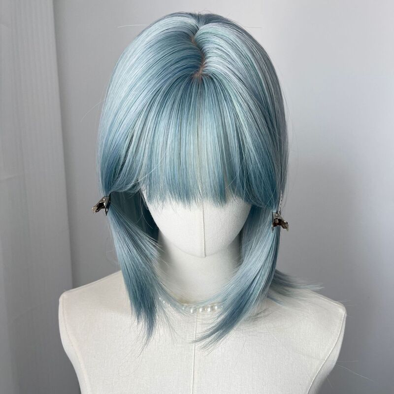 [Angel Ice Blue] Wig Female Full Headband Ice Blue Mullet Head Short Hair Cos Bob Head Full Wig Set
