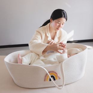 Ins Scandinavian Rainbow Baby Satchel Basket Satchel Pure Cotton Woven Baby Sleeping Basket Satchel Baby Crib When Going Out