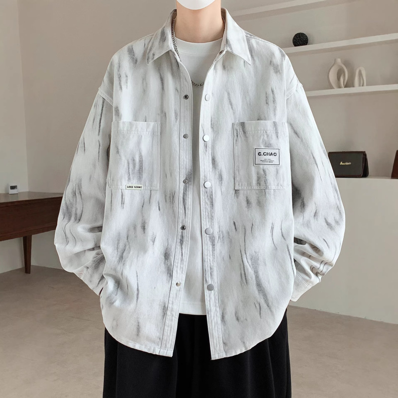 Spring and Autumn Long-Sleeved Lapel Shirt Jacket for Men, Junior High School and High School Students, Handsome Men's Jacket-Style Shirt