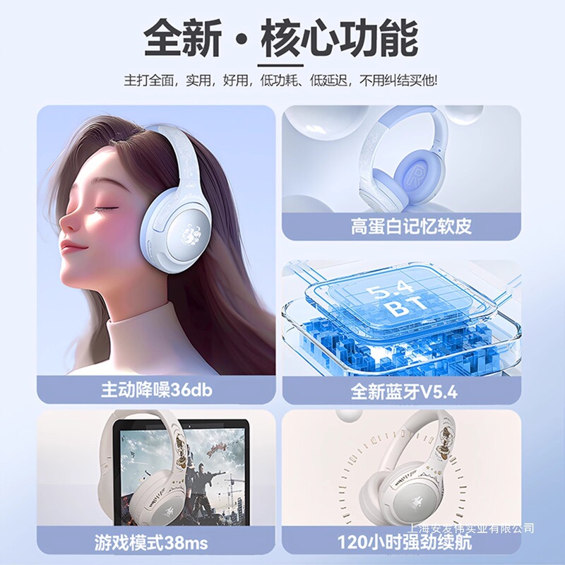 ベルリンの声アクティブノイズリダクションワイヤレスヘッドマウント Bluetooth ヘッドセット 2025 新しいゲーム遅延なし超長いバッテリー寿命|undefined