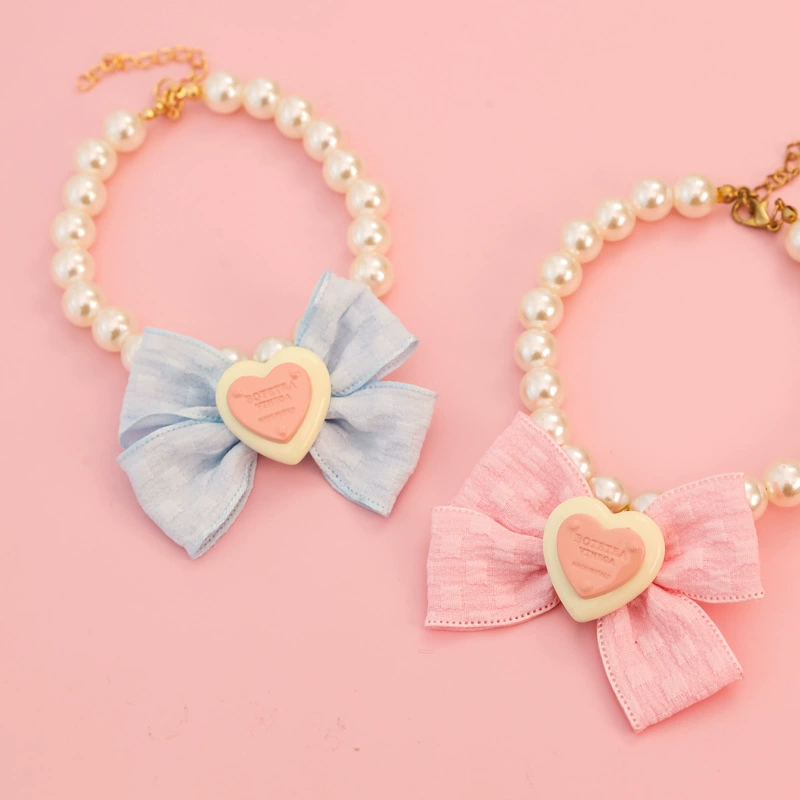 Жемчужное ожерелье для домашних животных, ошейник для кошек и собак, милый весенне-летний декор с бантом, бесшумные маленькие и средние собаки