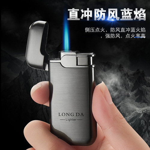 Blue flame straight into the compact portable windproof gas lighter for moxibustion cigar pipe simple style gift gift