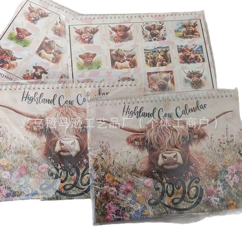 新品浴缸牛墙面挂历 2026高地牛日历 Highland Cow Calendar 2026|undefined