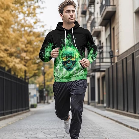 2024 Venta caliente Hellfire Skull 3D Impresión digital Sudadera con capucha suelta casual para hombre Sudadera con capucha