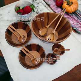 日式相思木沙拉碗木制酒店餐具沙拉碗工具多件沙拉勺子叉子套装