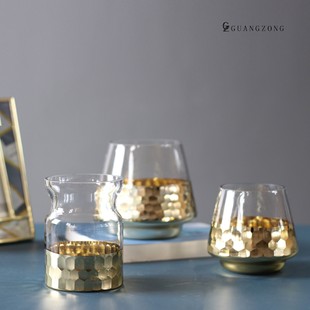 Modern Simple Entry Luxury Golden Honeycomb Glass Oil Lamp Table Vase Ornaments Home Decoration Accessories Small Creative Soft Decoration
