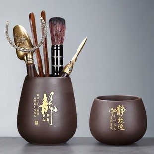 Tea Ceremony Six Gentlemen suit Household Purple Sand Pen Container Accessories Daquan Tea Art Ebony Light Luxury Chinese Kung Fu Tea Set