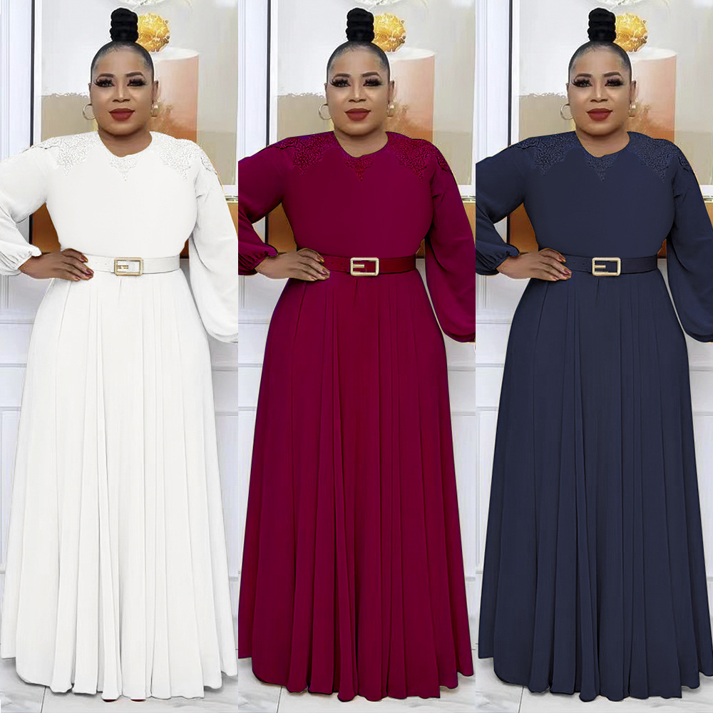 Women's Clothing fashion temperament commuting high waist slimming loose solid color dress _voghion.com