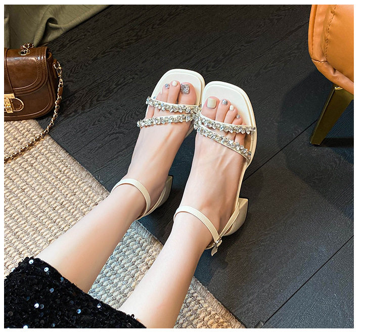 Sandal nữ gót thô 5 cm hở mũi đính đá kiểu Pháp — Màu bạc, Màu mơ, Màu đen chi tiết 30