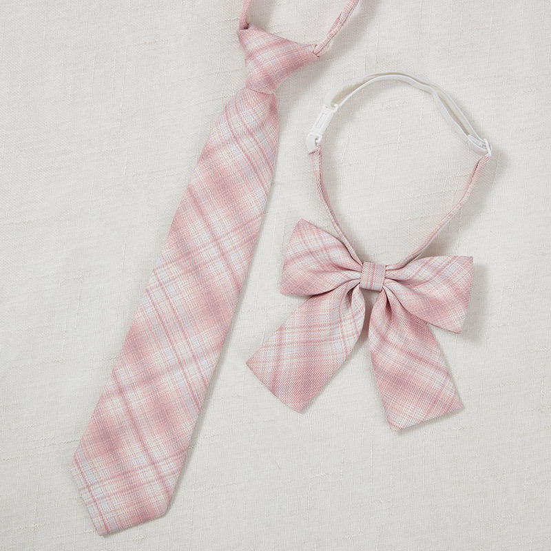 Pink Tie with Flower Japanese Jk Uniform Tie Student Tie Pink Plaid Skirt with Flower Bow