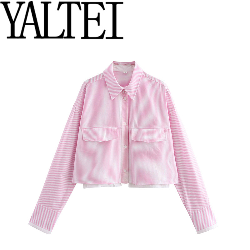 ZAR autumn new women's European and American style French design striped Oxford cotton comfortable long sleeve lapel shirt