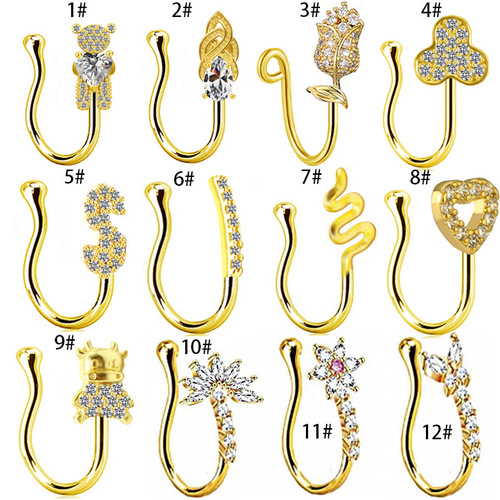 Gaby European and American cross-border butterfly snake-shaped cherry maple leaf letter nose pin nose clip nose ornaments without holes piercing jewelry