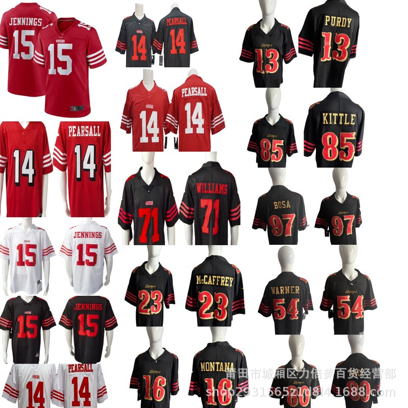 Wholesale Nfl 49Ers No. 14 Pearsall No. 97 Bosa No. 23 Mccaffrey Football Embroidered Jerseys Wholesale Nfl 49Ers No. 14 Pearsall No. 97 Bosa No. 23 Mccaffrey Football Embroidered Jerseys