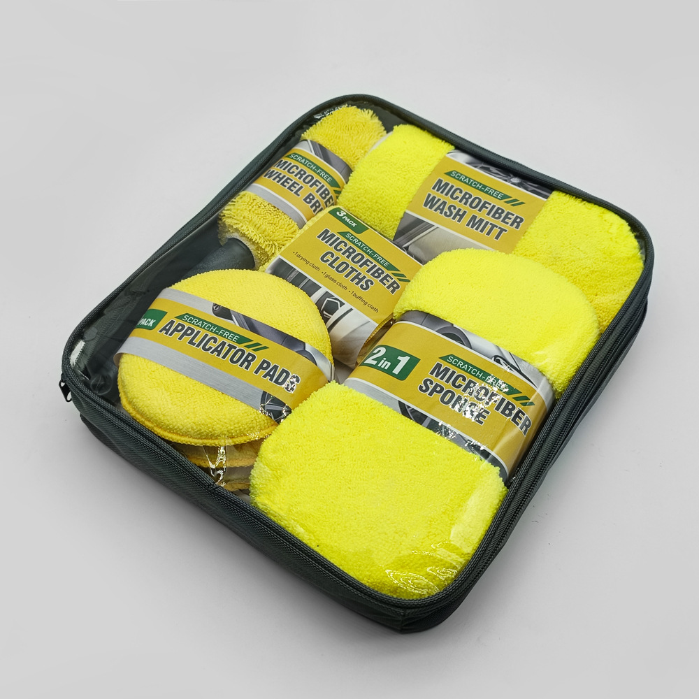 自動車清掃用品プレゼント9点セット洗車9点セット洗車タオルスポンジワックス餅ハブブラシ