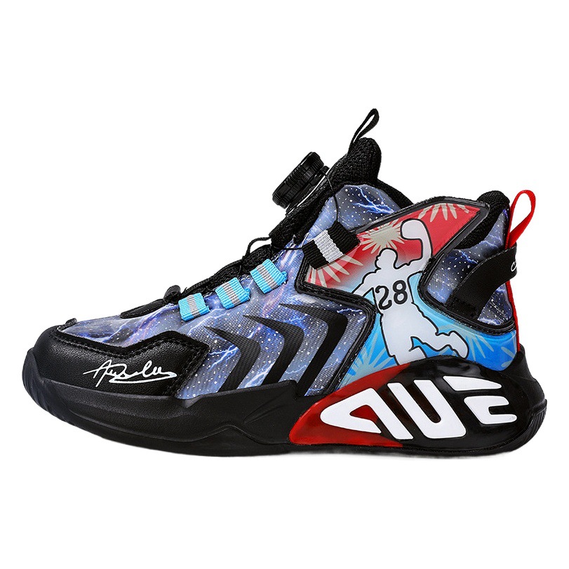 Boys' Sneakers 2023 Basketball Shoes Children's Shoes with Rotating Buckle and Fleece Lining, High-Top Ankle Protection Trendy Style for Boys