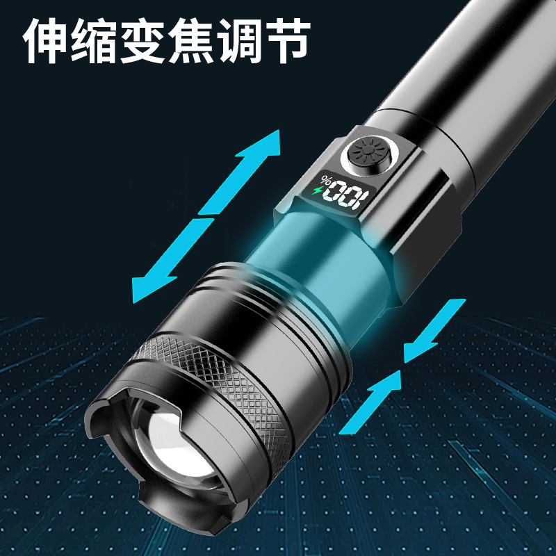 Generación Pantalla Digital linterna de carga rápida de aleación de aluminio tiro largo linterna láser blanco batería desmontable linterna al aire libre