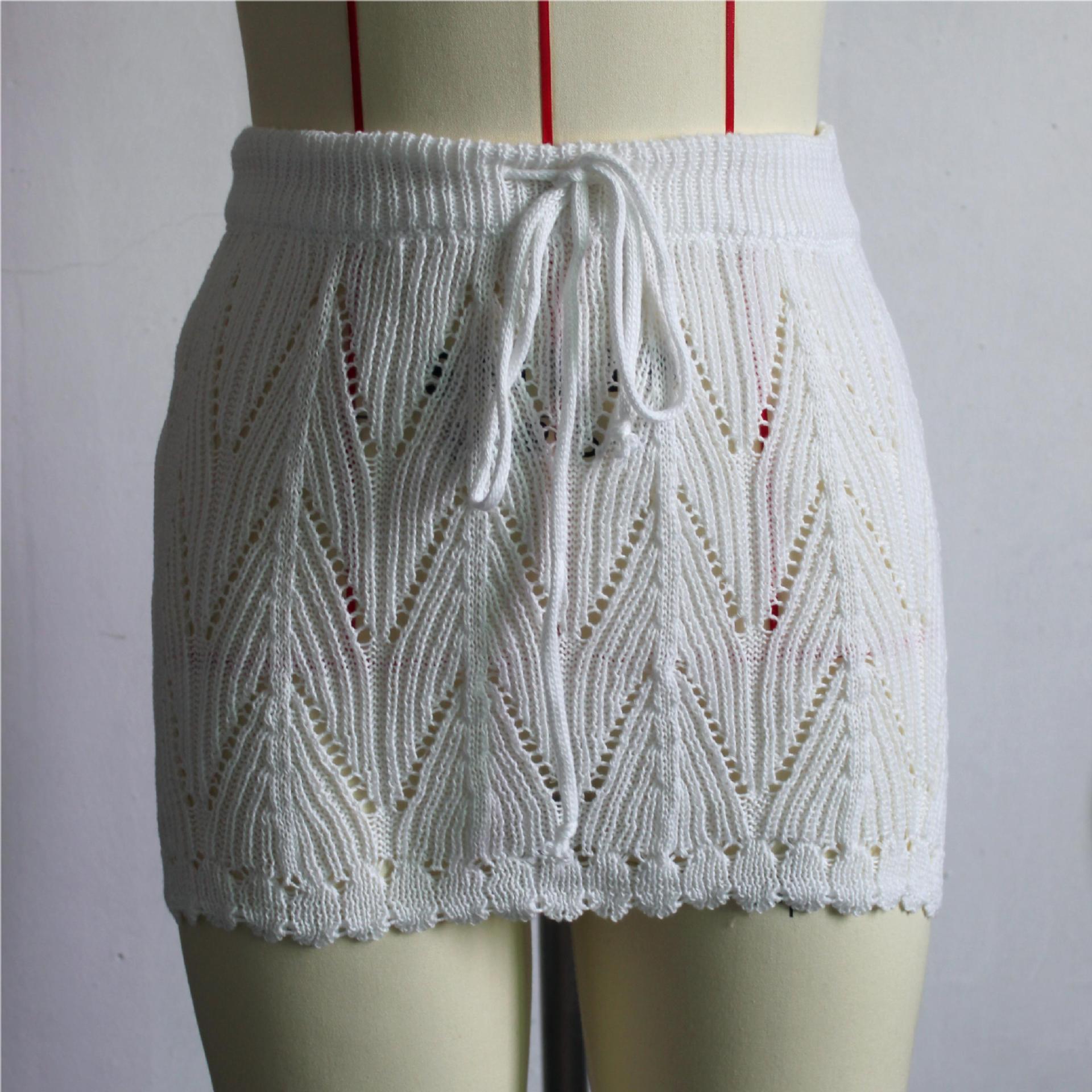 2024 europeo y americano nuevo traje de baño de las mujeres de color sólido sexy de punto hueco playa bikini Falda Mujer transfronteriza Amazon