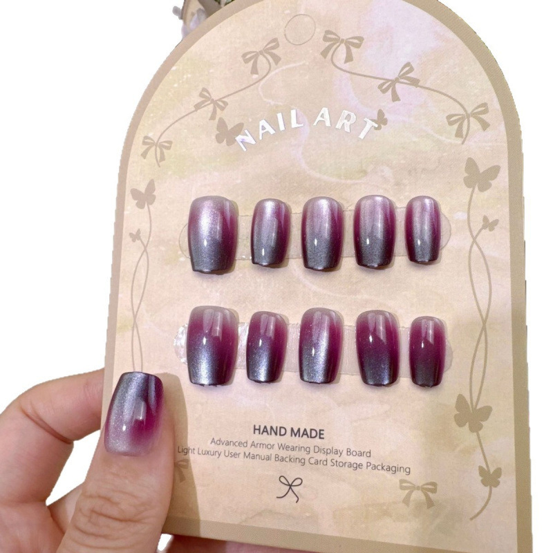 Deep Gradient Light Purple Wearable Cat Eye Finished Electroplated Manicure Removable Nail Patch Whitening Classy New Nails