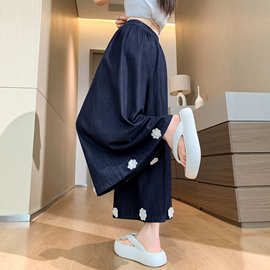 2026夏立体花朵九分牛仔阔腿裤女显瘦A字裙裤A11576显瘦夏薄款
