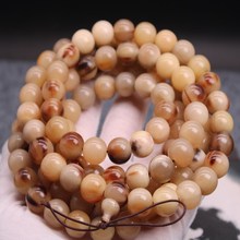 藏式保真天然金丝红花白牦牛角108佛珠手串多圈圆珠项链念珠文玩