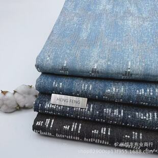 Bead Denim washed water pattern sequins fabric coat pants skirt clothing bags hat fabric manufacturers wholesale