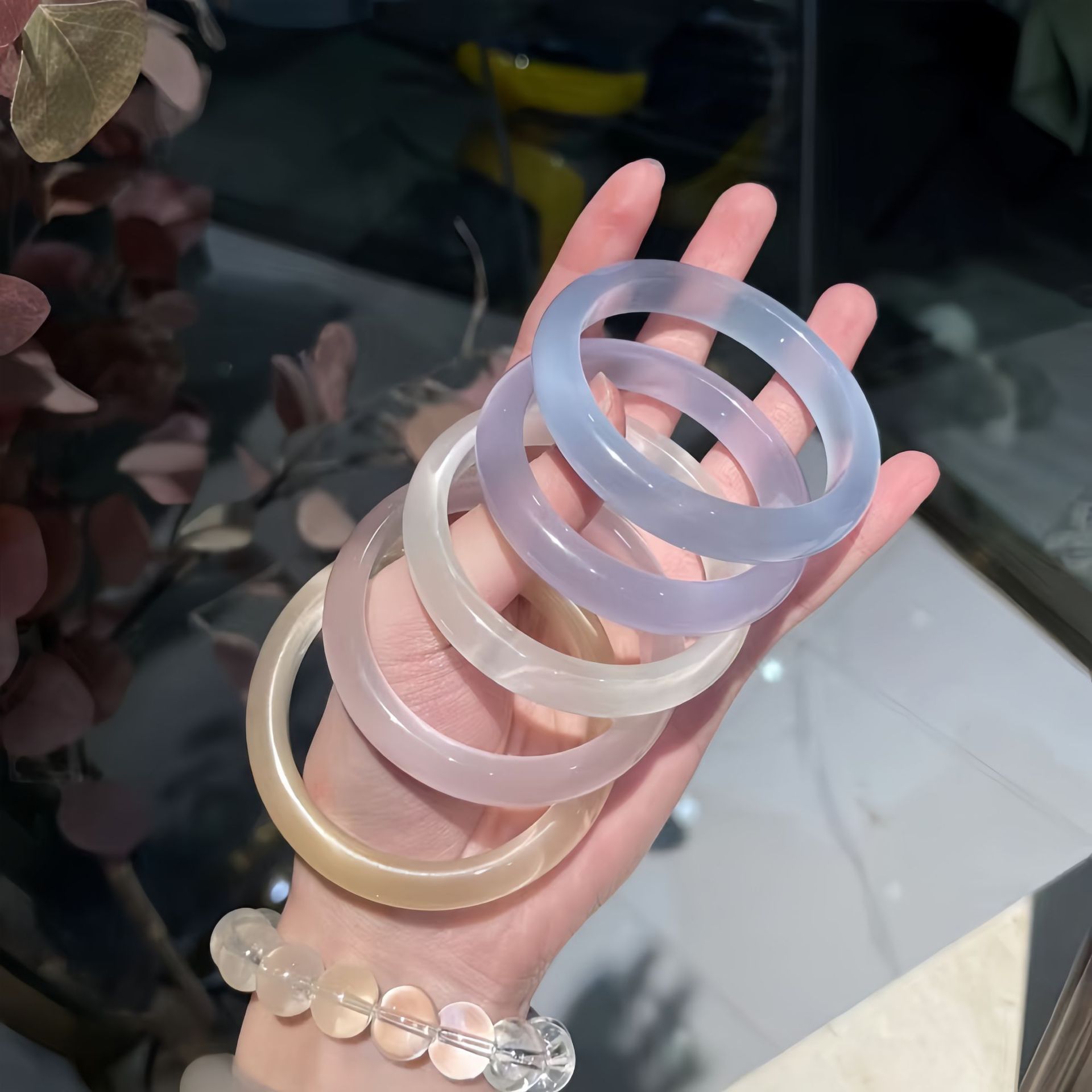 Douyin Live-Streaming Premium Katzenauge-Stein Armband Weiß Mondlicht Eisblau Champagner Lotusblüte Pulver Armband Glasarmband Schmuck