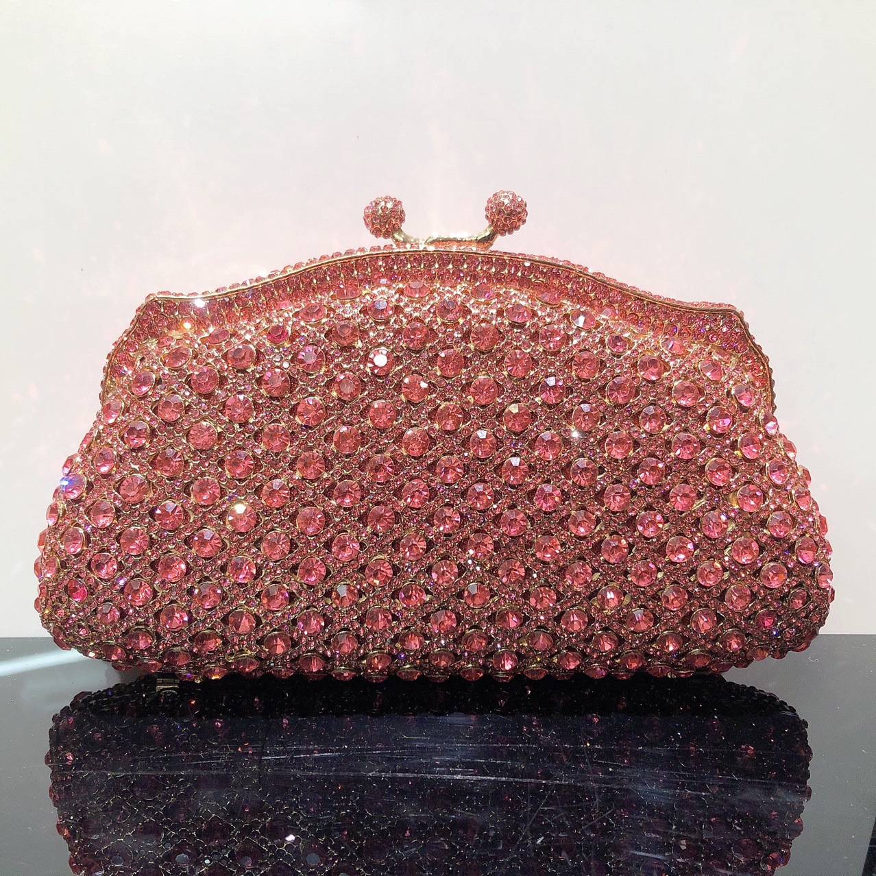 Bolsa de cena de diamante de metal hueco, bolsa de cena de diamante de cristal de mano, bolsa de mujer