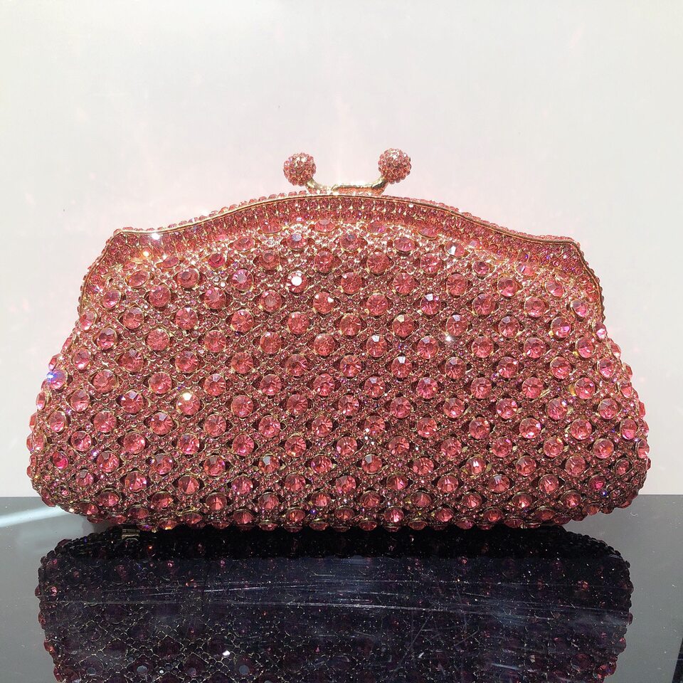 Túi clutch dạ tiệc đính kim cương pha lê tay cầm — Màu vàng