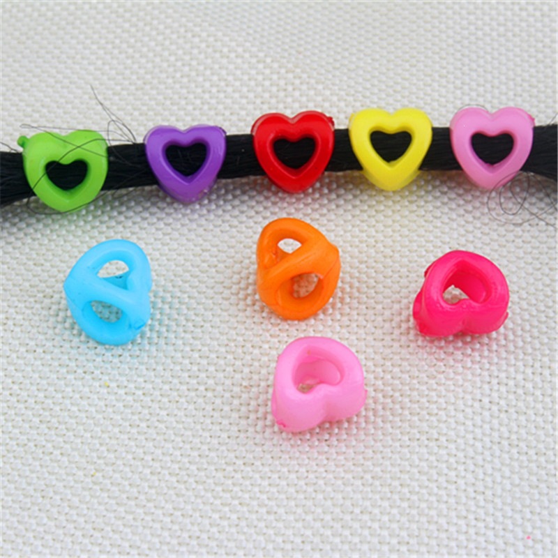 Dreadlock Accessories, Hair Ornaments for Girls, Braided Hair Beads, Plastic Hollow Heart-Shaped Colorful Large Hole Beads, Cross-Border Supply