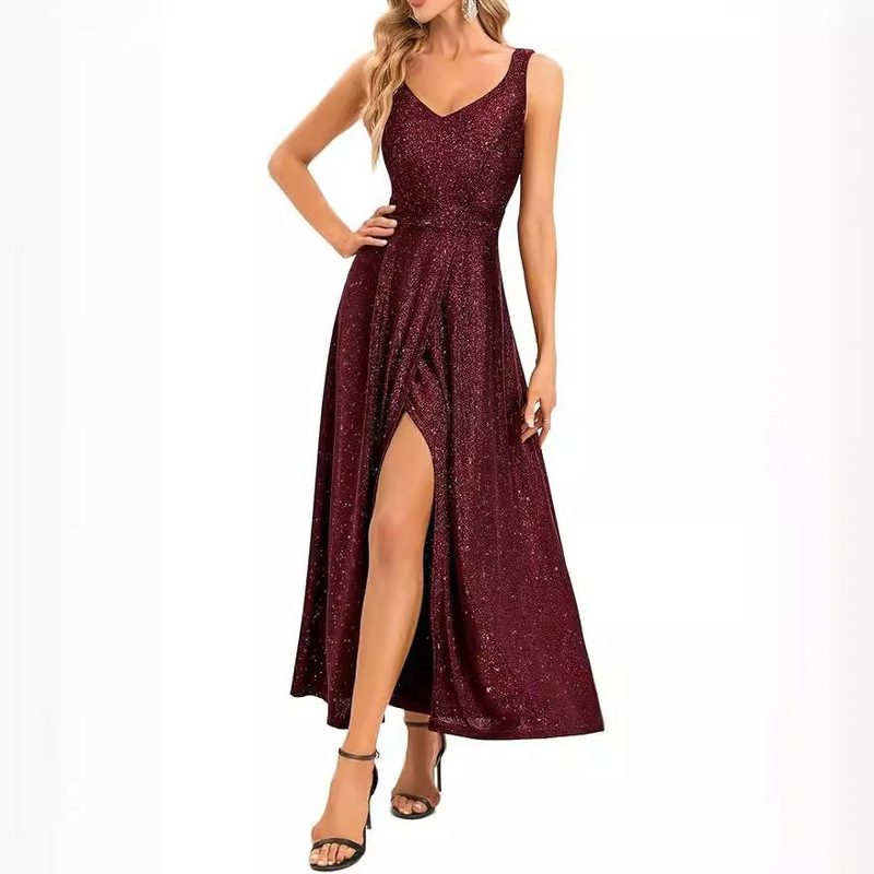 Foreign Trade Women's Dress dress Ball Party Long Split V-Neck Cocktail Party Formal Wedding Long Dress