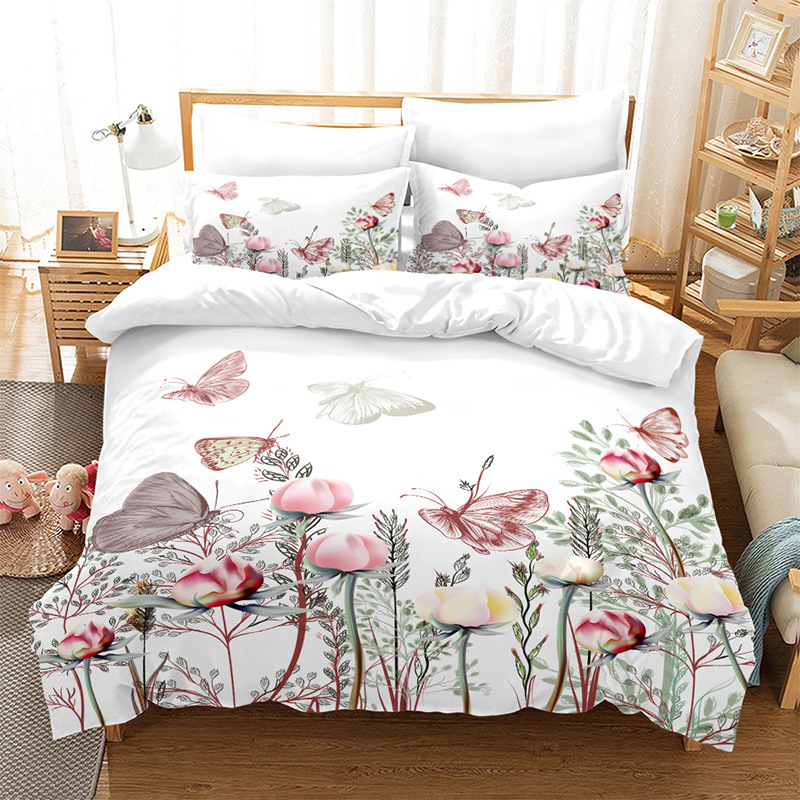 Cross-border foreign trade three-piece bedding set wholesale custom summer quilted bed cover digital printing brushed quilt cover