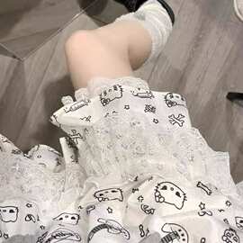日系y2k辣妹短裙暗黑印花蕾丝花边半身裙女亚文化蓬蓬蛋糕裙A字裙