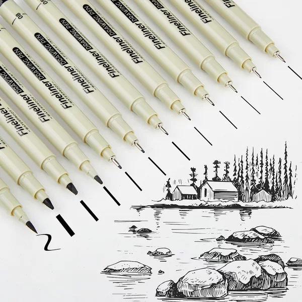 Black Gouline Pen Art Special Hand-drawn Cartoon Design Drawing Needle Pen Quick-drying Children's Painting Boxed