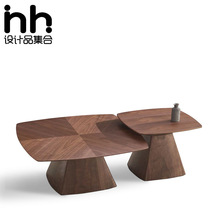 BJDT-318C北欧简约胡桃木皮边几椭圆形长方形圆形客厅沙发茶几设