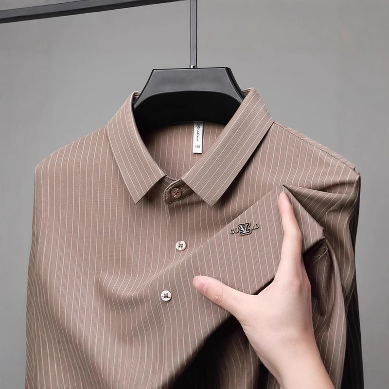 Cross-border Station Men's Half-sleeve Striped Shirt 2025 Summer New Middle-aged Loose Non-ironing Business Casual Shirt Cross-border Station Men's Half-sleeve Striped Shirt 2025 Summer New Middle-aged Loose Non-ironing Business Casual Shirt