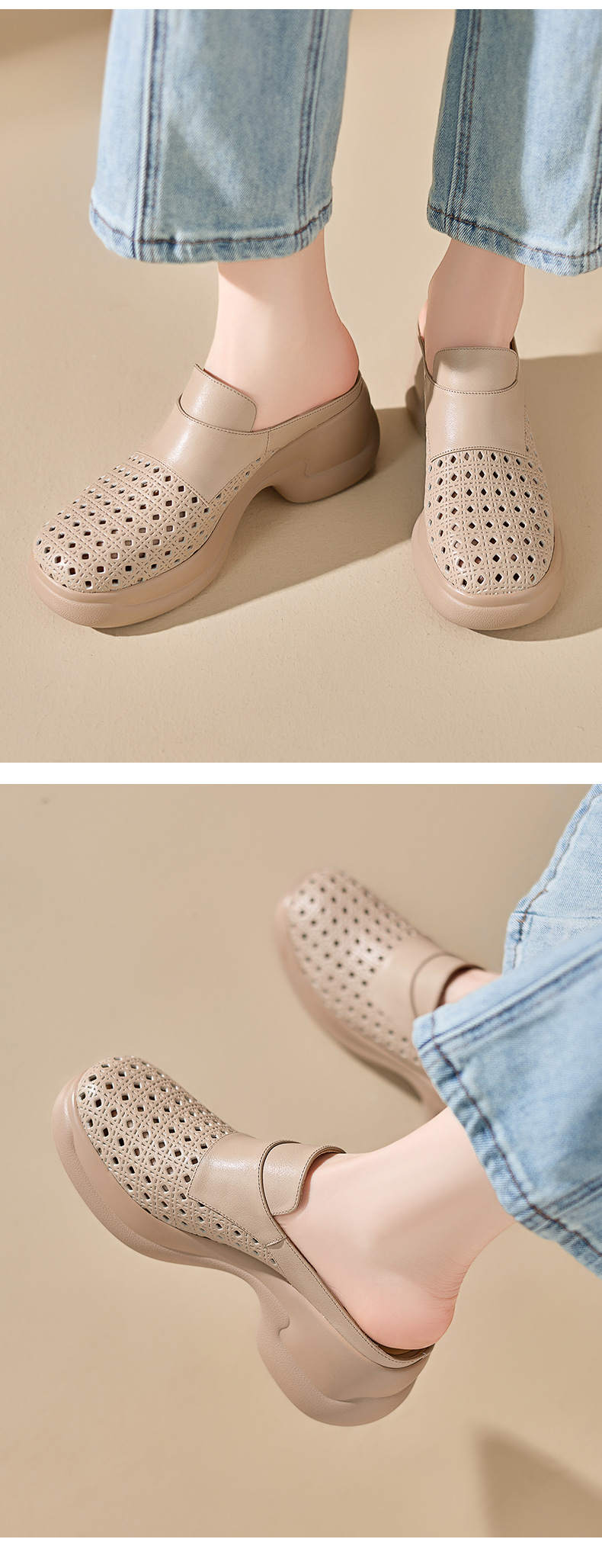 Sandal cao gót nữ mũi hở đế dày 6,5 cm — màu trắng ngà chi tiết 8