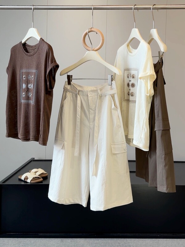 Korean Style New Pocket Cargo Cropped Pants for Women, Summer New High-Waisted Loose Versatile Straight Wide-Leg Casual Pants