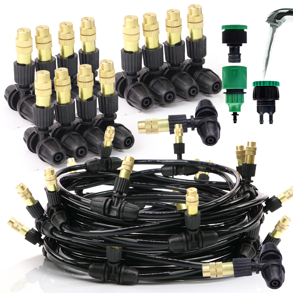 boquilla de riego automática de riego de flores en verano enfriamiento ajustable boquilla de cobre pulverización al aire libre conjunto de riego automático de goteo