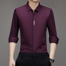 新款冬季男士衬衫冬季潮流中年长袖加绒商务休闲免烫抗皱正装衬衣