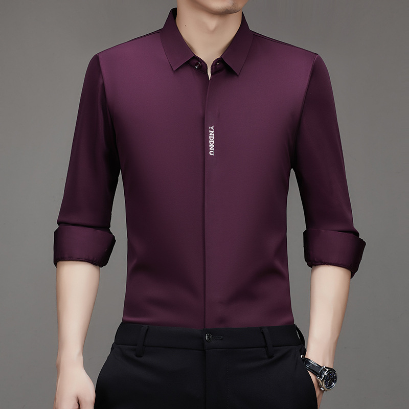 新款冬季男士衬衫冬季潮流中年长袖加绒商务休闲免烫抗皱正装衬衣