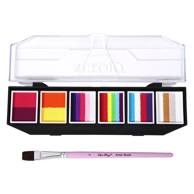 Ventas transfronterizas calientes 6 grupos de paleta de color de barra arcoíris conjunto acuoso cuerpo humano pintado pigmento de pintura facial pasta de color pigmento de acuarela