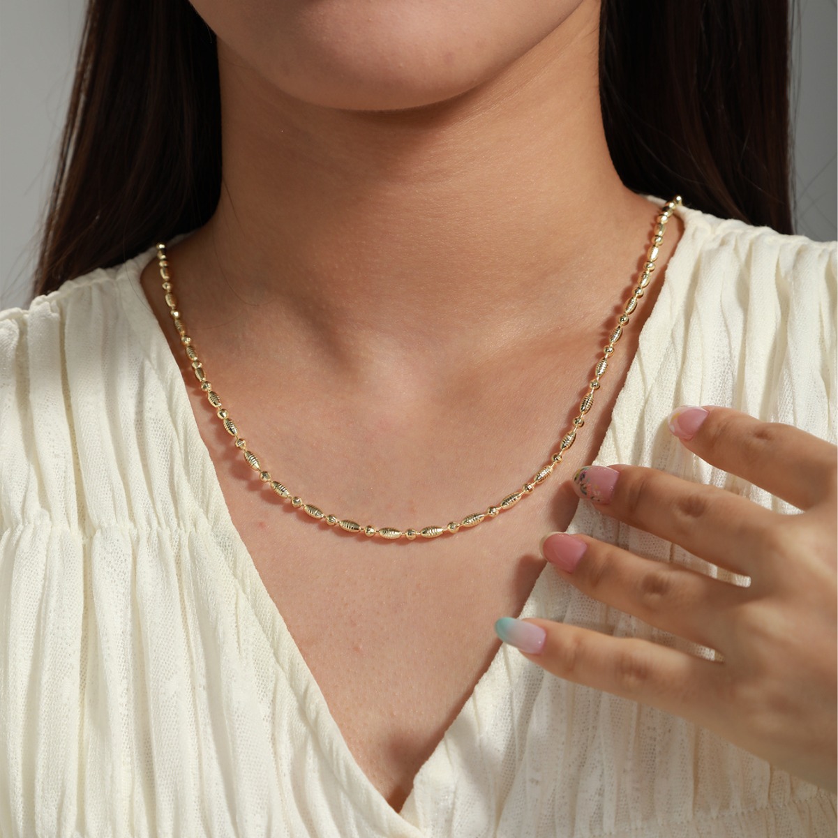 Joyería Xuping aleación japonesa y coreana galvanizada collar de cuentas ovales de arroz simple cadena cadena de oliva cadena de mujer