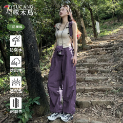 啄木鸟紫色速干冲锋裤女夏薄款爬山穿搭小个子户外登山运动工装裤
