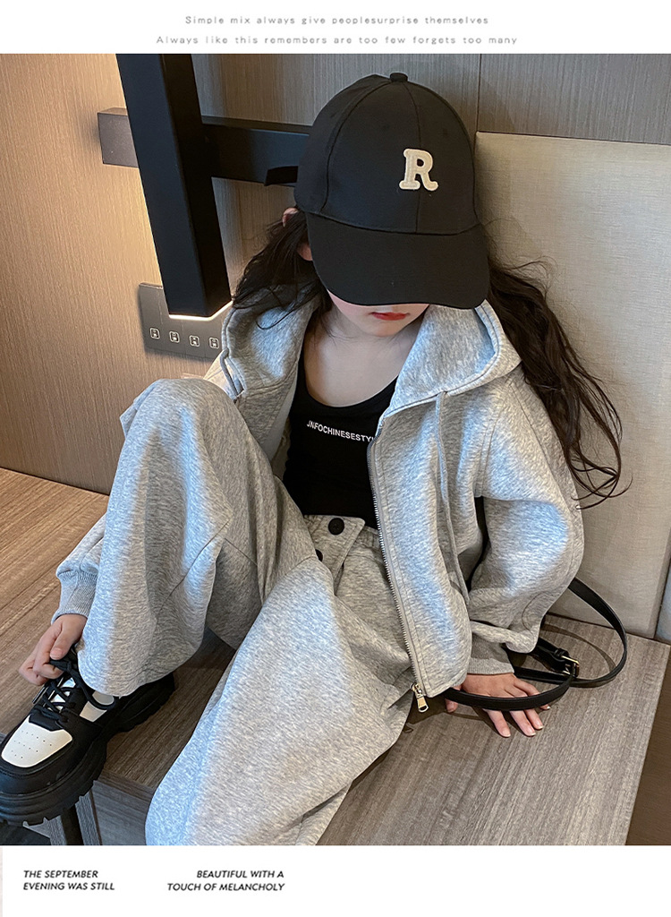 Jenter vår 2024 ny koreansk utgave barnemote hettegenser i to deler med en stor og vestlig stil_voghion.com