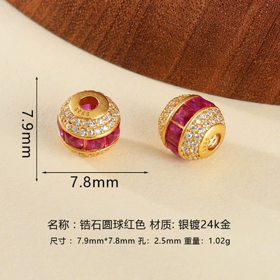 Crystal Micro-Inlaid Zircon Fortune Beads: Zərgərlik ara hissələri - zircon-ball-red