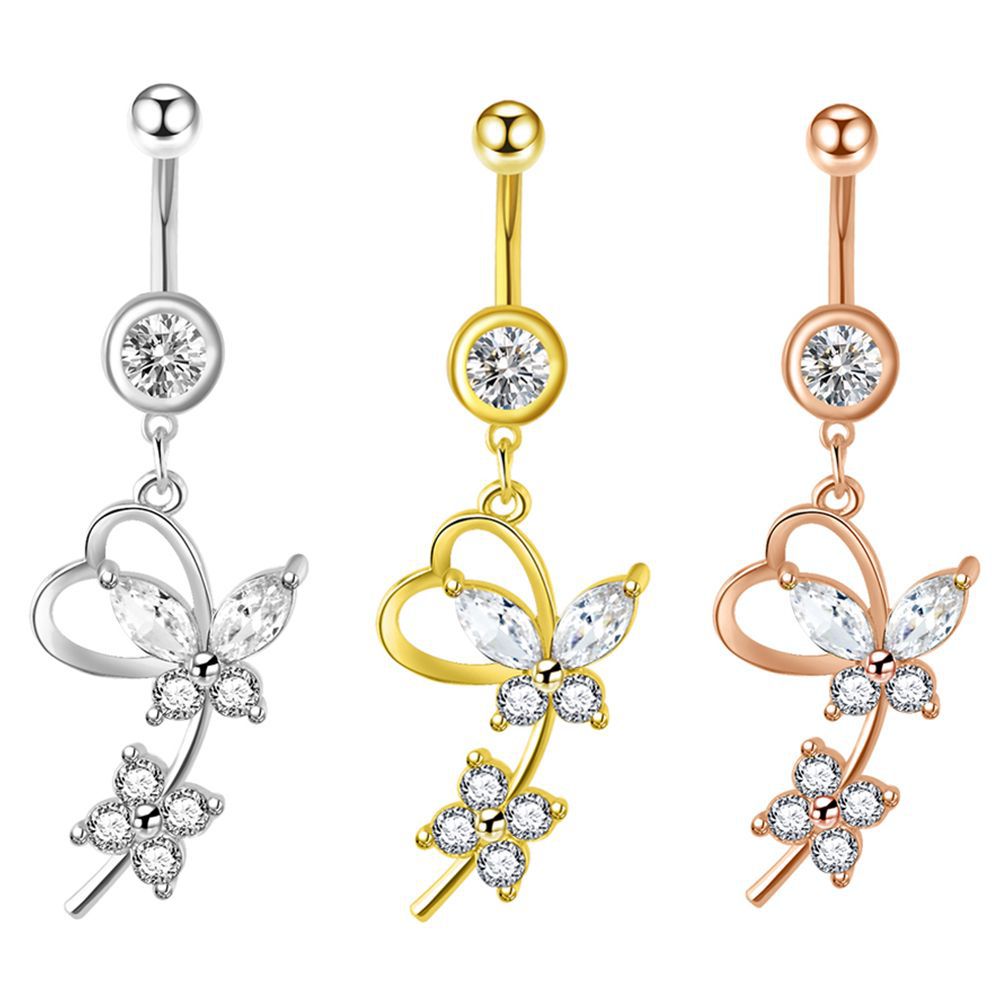 Rose Gold Butterfly Belly Button Ring Stainless Steel Dangle Navel Jewelry for Women Body Piercing detail image 10